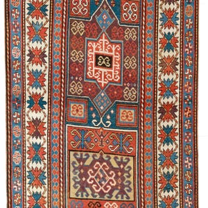 4x8 Ft Antique Caucasian Kazak Rug, circa 1875. BA67
