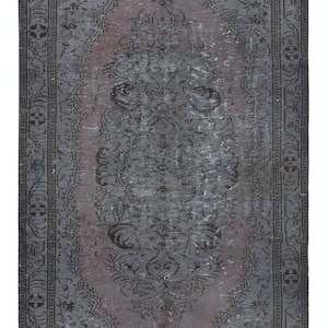 Modern Turkish Area Rug, Gray and Soft Red Carpet, Handmade Living Room Carpet in Sapphire Gray. 6x9.5 Ft, BTEK1189