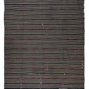 7.2x7.8 Ft Hand-Woven Kilim with Striped Pattern, Vintage Flat-Weave Turkish Rug. BTEK0964