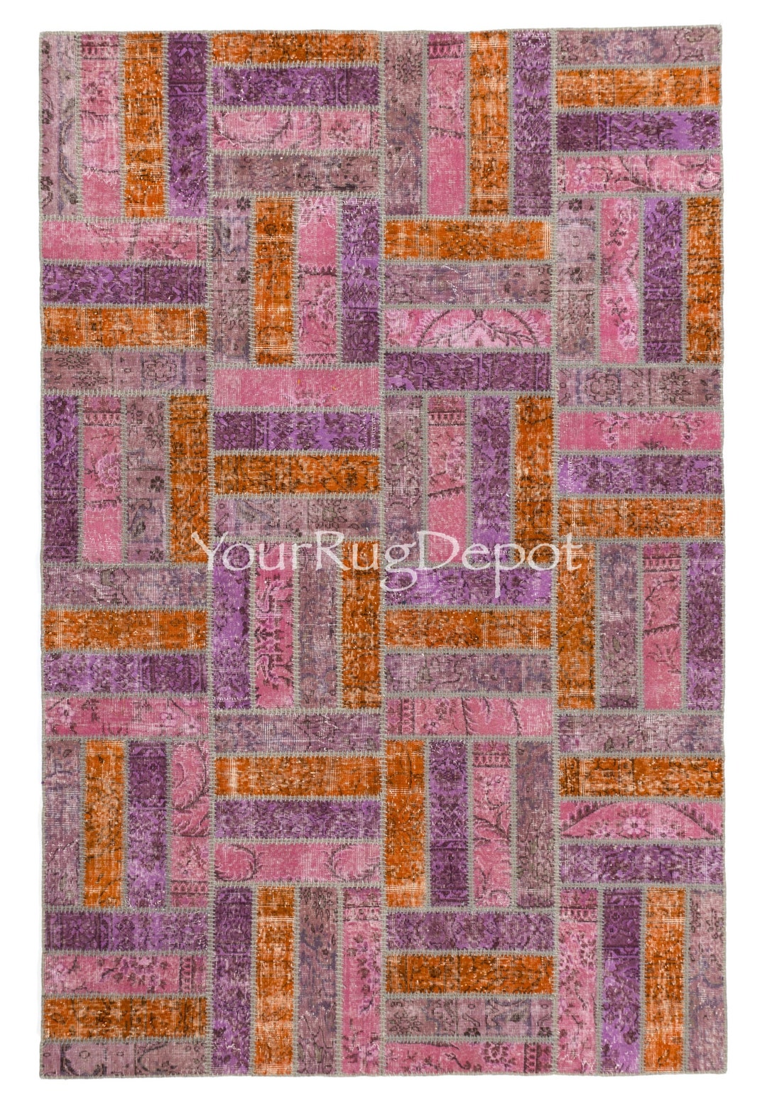Handmade Patchwork Rug in Shades of Pink, Purple and Orange. Modern ...