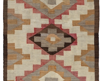 5x7 Ft Mid-Century Navajo Rug, Crystal Style, Handwoven Wool, Natural and Earth Tones, Circa 1940–1955 | BTEK2581
