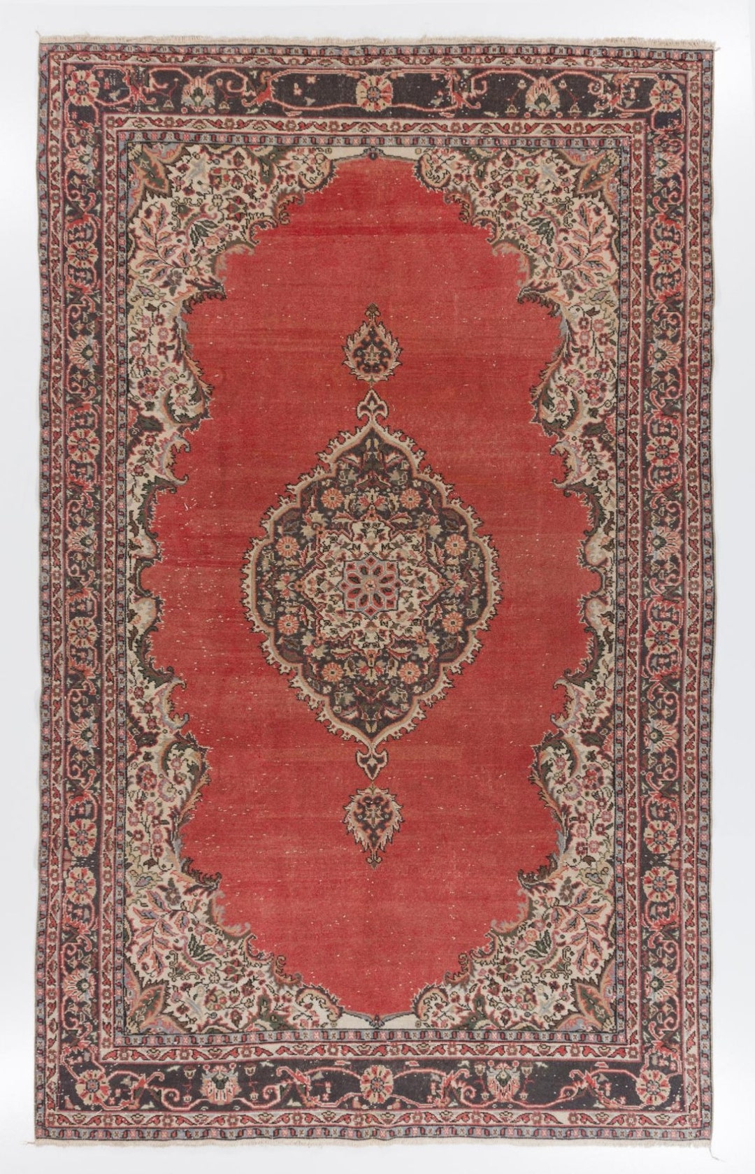 7x11.6 Ft Vintage Hand Knotted Turkish Oushak Wool Rug With