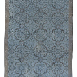 6x9.3 Ft Handmade Flower Design Turkish Area Rug with Solid Border & Light Blue Background, Contemporary Carpet. BTEK1610