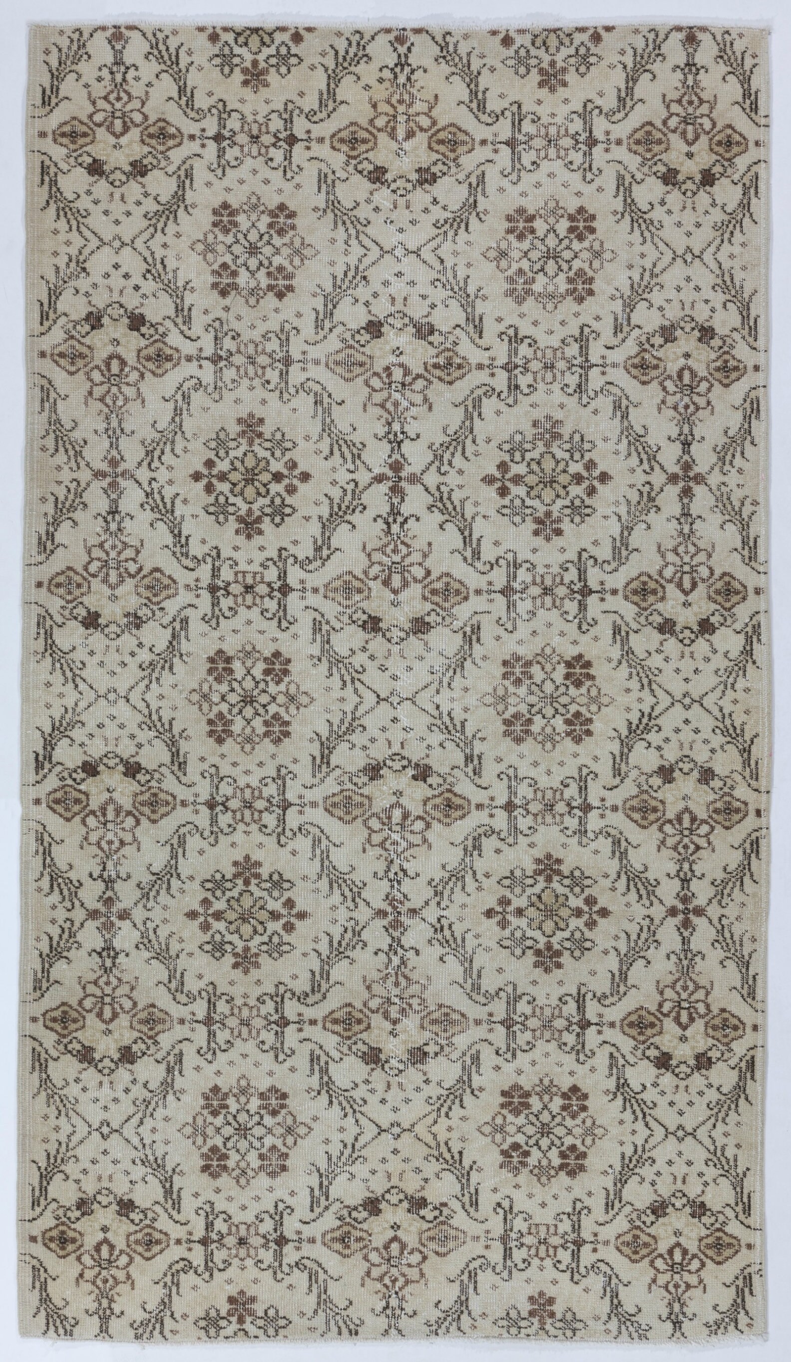 4 x 7 フィートのヴィンテージハンドメイド花柄トルコアクセント