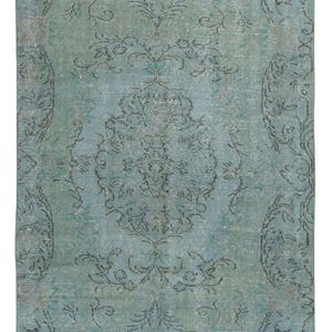 4.7x8.7 Ft Contemporary Handmade Turkish Area Rug Over-Dyed in Light Blue. Woolen Floor Covering. BTEK1886