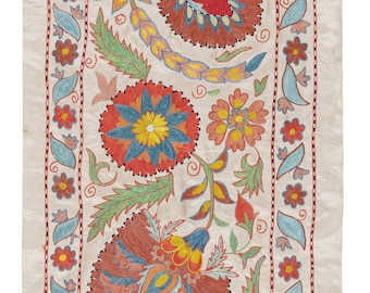 21x37 in 100% Silk Wall Hanging. Embroidered Tablecloth. Modern Wall Decor. Handmade Throw. BST50