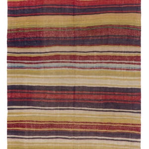 5.2x10.4 Ft Striped Vintage Hand-Woven Turkish Wool Kilim Runner (Flat-weave), Reversible Rug. BC967