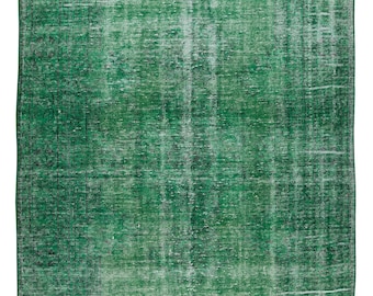 Handmade Central Anatolian Vintage Wool Area Rug Over-Dyed in Green for Modern Interiors. 5.6x9 Ft, BTEK0591
