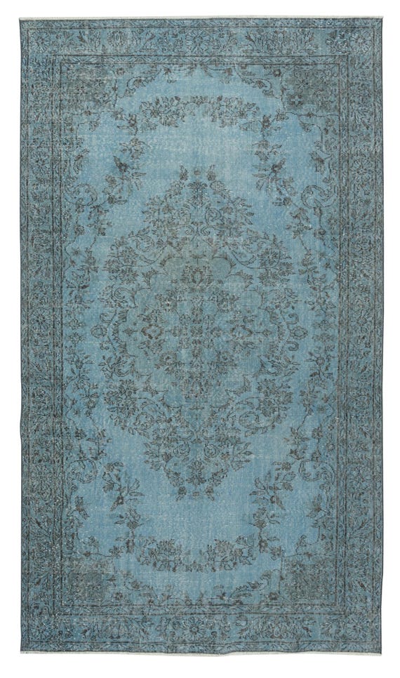 Moderner Teppich 150 x 250 cm in Blau, handgewebt und handgeknüpft in der Türkei. BTEK2131