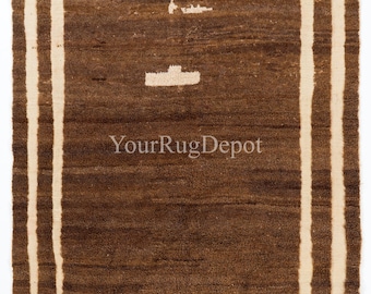 Hand-knotted Rug Made of Natural Beige and Brown Wool. Moroccan Berber style Tulu Carpet. Custom Options Available. Made to order. BD996