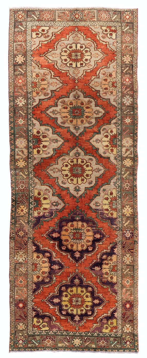 4.5 x 11.8フィートのヴィンテージ トライバル ランナーラグ