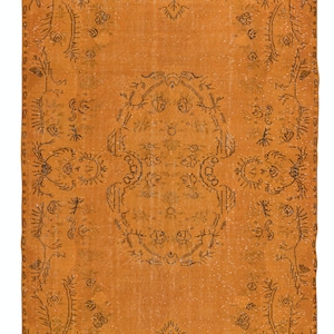 Orange Handmade Turkish Rug, Modern Upcycled Carpet, French Aubusson Carpet. 6x10 Ft, BTEK1124