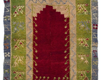 Vintage Hand-knotted Niche Design Turkish Tulu Rug from Central Turkey. 3.8x5.2 Ft, BF4.