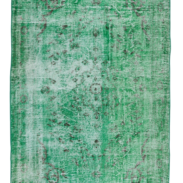 Vintage Handgefertigter türkischer Bereichsteppich in Grün für modernes Interieur gefärbt. 15x24 cm, BTEK0562