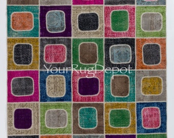Kolorowy, ręcznie robiony, patchworkowy dywan w stylu boho do kuchni, jadalni, biura i salonu, geometryczny dywan z tureckiej wełny w stylu vintage. BD380