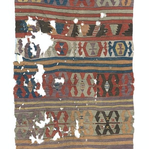 Antique Turkish Karapinar Fragment Kilim Rug, Circa 1880. 3.5x12.7 Ft, BTEK1334