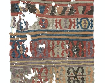 Antique Turkish Karapinar Fragment Kilim Rug, Circa 1880. 3.5x12.7 Ft, BTEK1334