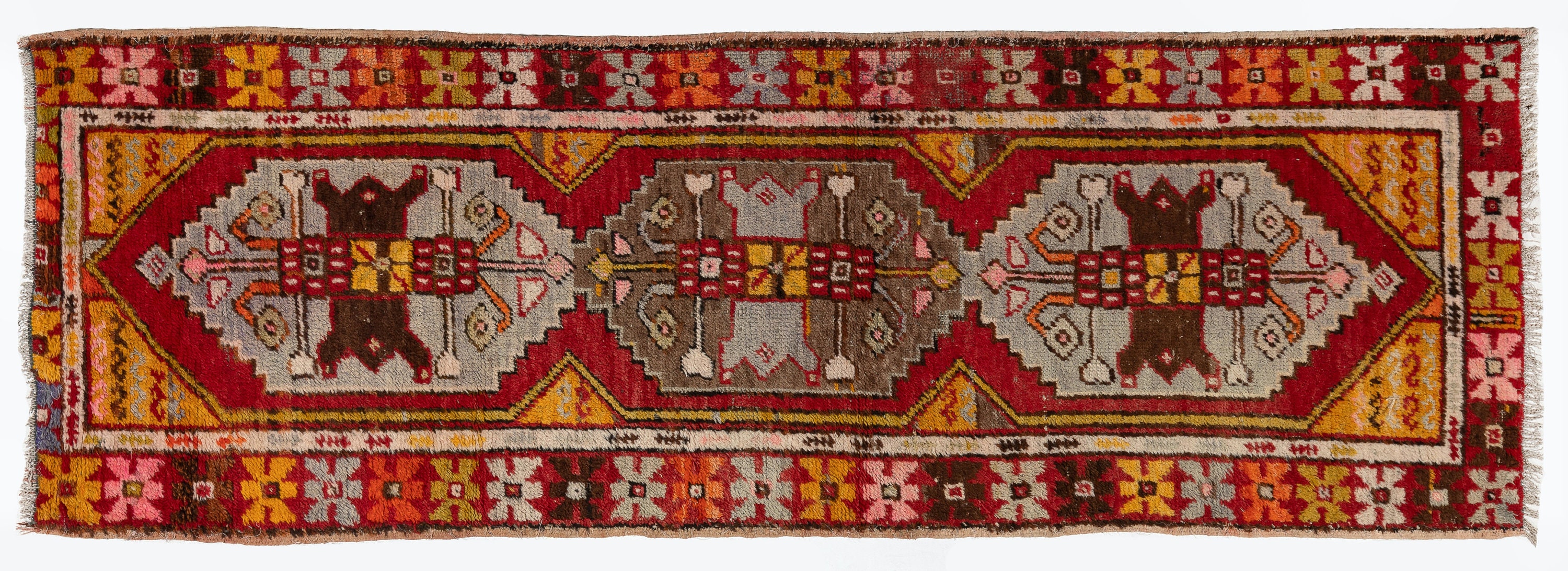 ヴィンテージ　トルコ製ランナーラグ トルコヴィンテージラグ ランナーラグ 35×110 くすみカーキ