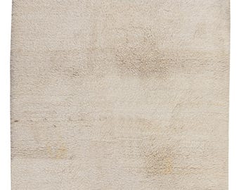 4.5x9 Ft Hand-Knotted Vintage Minimalist &#39;Tulu&#39; Rug From Turkey, Made of Natural Un-Dyed Wool. BD882