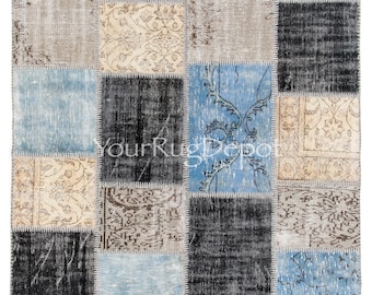 Hand-Knotted Patchwork Rug Made from Over-Dyed Vintage Carpets, Custom Options Available. BD731