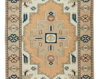 5.7 x 9フィートのハンドメイド幾何学模様ウールラグ、伝統的な床材