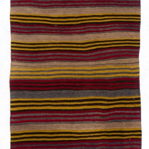 5.2x11.2 Ft Vintage Hand-Woven Striped Turkish Organic Wool Kilim Runner (Flat-weave), Reversible. BC958