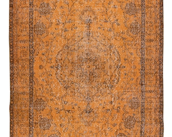 Tappeto turco rustico arancione, tappeto decorativo annodato a mano, tappeto con motivo a medaglione unico. 6 x 9 piedi, BTEK1095