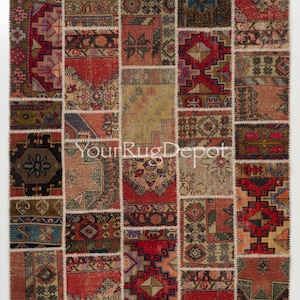 Handgefertigter Patchwork Teppich aus Vintage Dorfteppichen, individuelle Optionen verfügbar. BD766