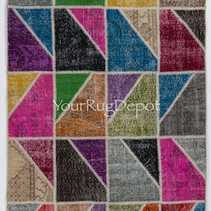 Multicolor Handmade Patchwork Rug Made from Over-Dyed Vintage Carpets. BD9