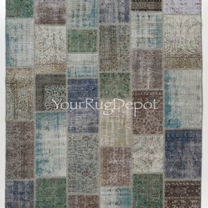 Modern Turkish Patchwork Rug, Colorful Handmade Wool Carpet BD764