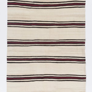 5x13.7 Ft Striped Vintage Hand-Woven Turkish Kilim Runner. 100% Natural Wool. Flat-weave. Reversible. BDKE80