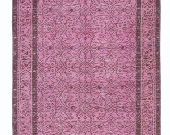 5.2x9 Ft Hand Made Turkish Area Rug in Light Pink, Modern Home & Office Decor Floor Covering, Woolen Carpet. BTEK1517