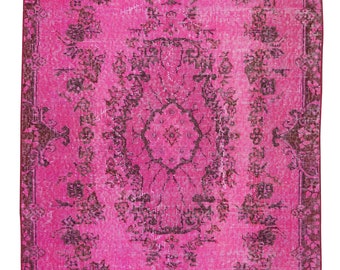3.5x7 Ft Pink Color Turkish Accent Rug for Kitchen, Contemporary Handmade Wool Rug, Girls room rug, BTEK0553
