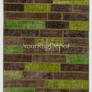Brown and Green Colors Handmade Patchwork Rug Made from Over-Dyed Vintage Carpets, Custom Options Available. BD419