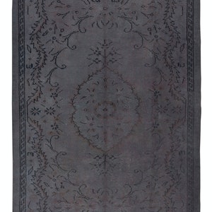 Handmade Wool Area Rug Overdyed in Iron Gray, Room Size Upcycled Turkish Carpet, Modern Living Room Carpet. 5.7x9.3 Ft, BTEK1445