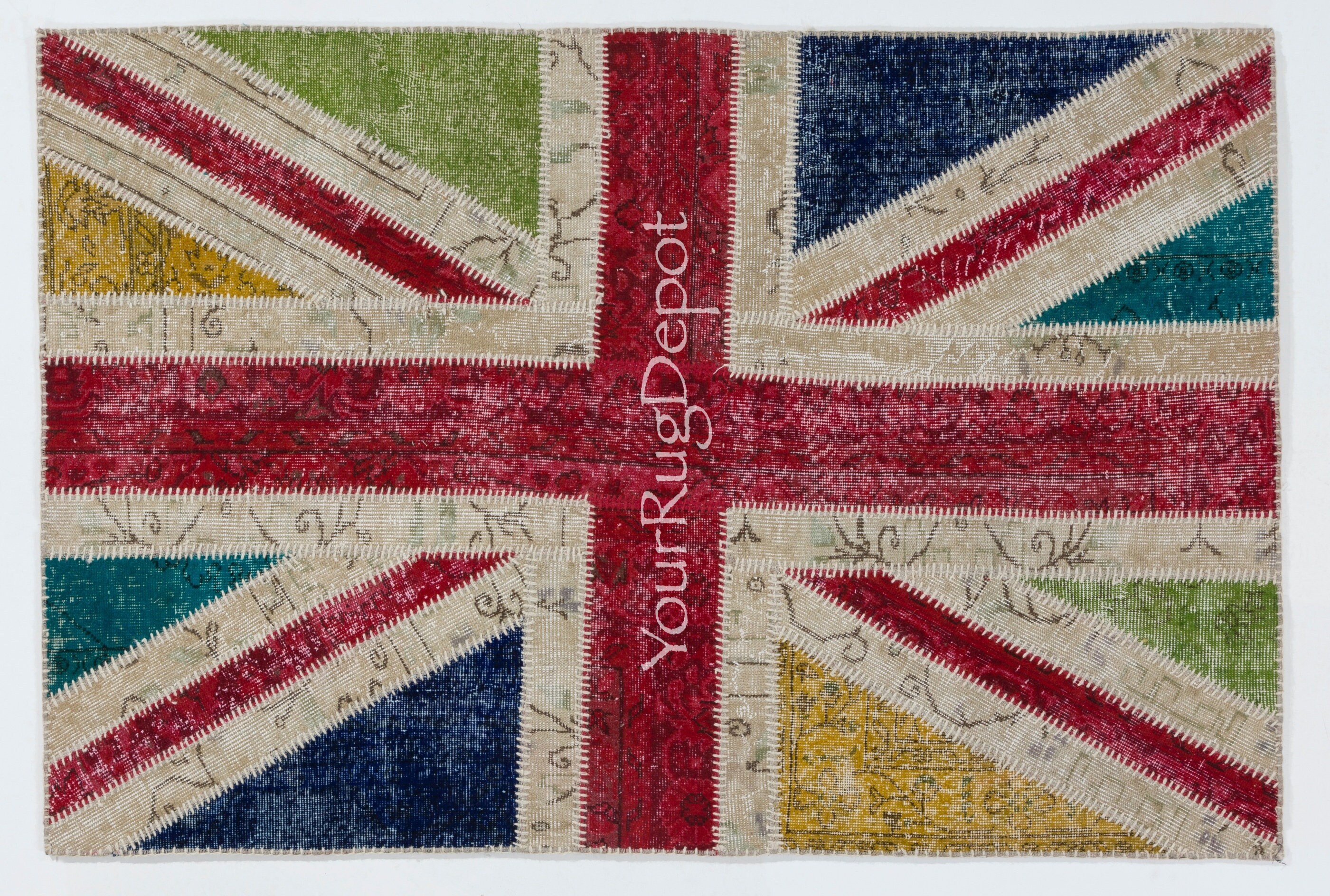 Colorful Union Jack British Flag Design Patchwork Rug Made From Re-dyed ...