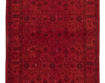4x7 Ft Handmade Turkish Accent Rug with Floral Design in Red Color. BY524