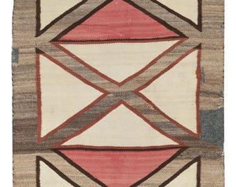 2.9x4.7 Ft Antique Navajo Geometric Rug, Handwoven Wool, Natural Colors, Circa 1920–1940 | BTEK2580