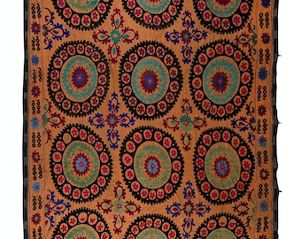 200x270 cm Vintage Seide Stickerei Bettdecke | Usbekische Tischdecke | Susani Wandbehang | BRS94