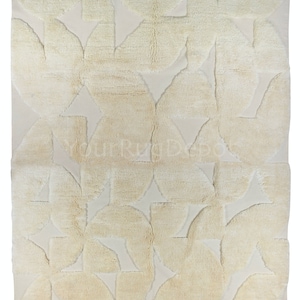 Solid Cream Handmade Tulu Rug. 100% Natural Wool. Custom Modern Turkish Carpet. BD923