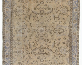 Vintage Oushak Area Rug in Soft and Muted Colors, Hand-Knotted in Turkey. 7.4x11 Ft, BY584.