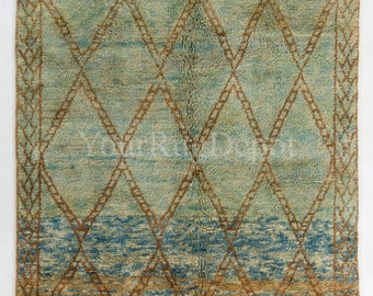 Moroccan Rug. Hand Knotted Berber Carpet in Light Blue, Green and Rust Color. 100% Wool. Custom Options Available. BD845