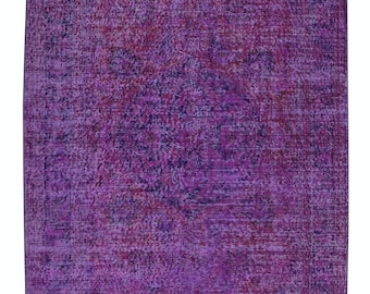 6.8 x 11フィートの手作りヴィンテージトルコ製エリアラグ。紫色に