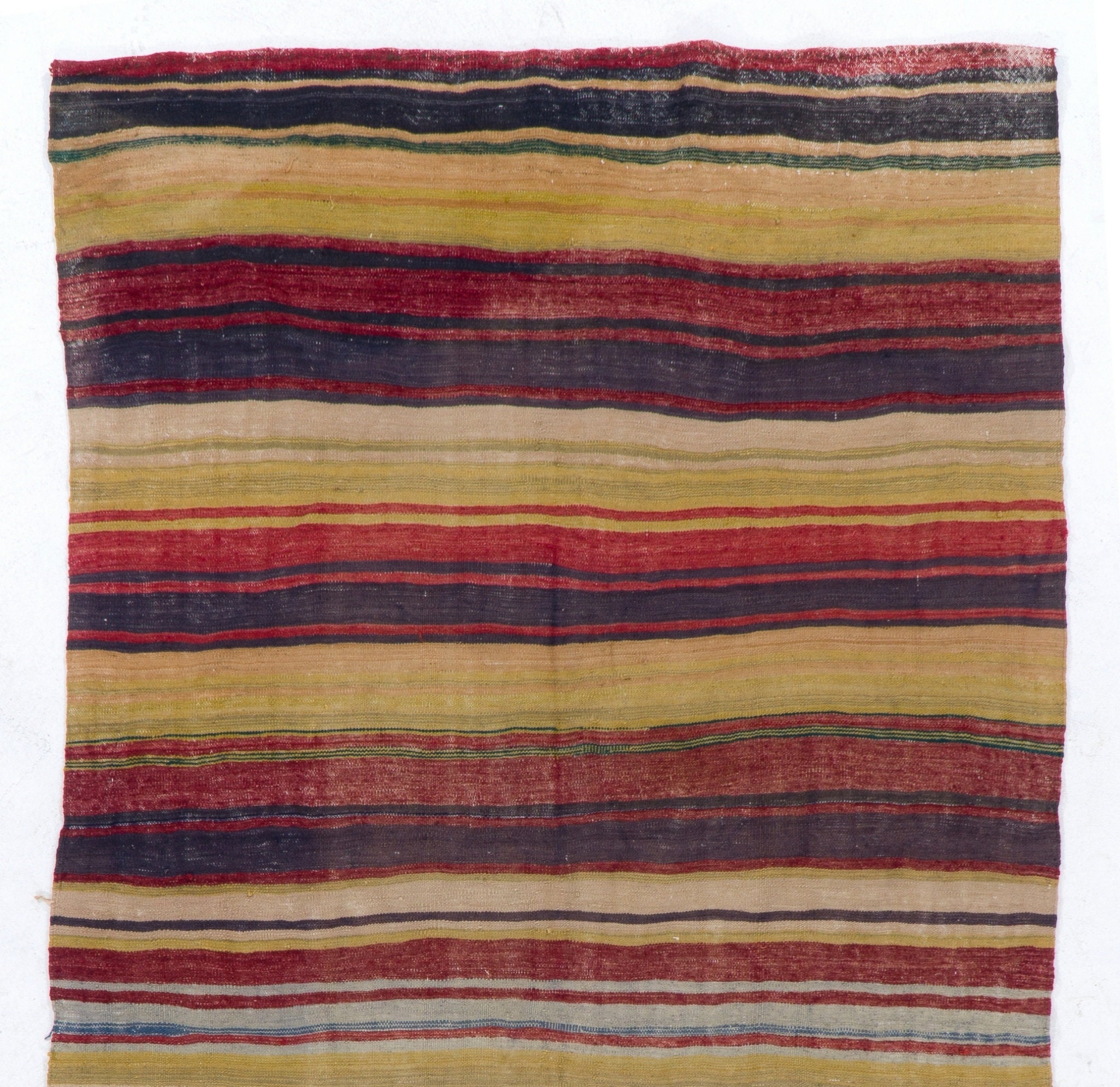 Striped Vintage Hand-woven Turkish Organic Wool Kilim Runner flat-weave,  Reversible. 5.2x10.4 Ft, BC967 -  Canada