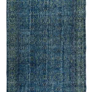Grayish Blue Over-Dyed Rug, Handmade Vintage Turkish Wool Carpet. 5.5x10 Ft, BTEK0795