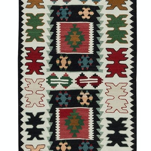 2.2x9.5 Ft Flat-Weave Colorful Narrow Runner Kilim, Handmade Turkish Hallway Rug. BTEK0975