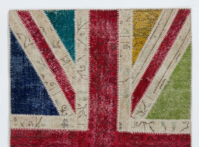 Union Jack Rugg Colorful Union Jack British Flag Design Patchwork Rug Made From Re-dyed ...