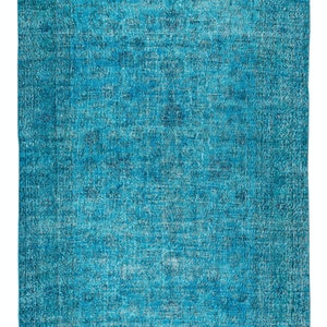 One-of-a-Kind Handmade Vintage Turkish Area Rug Over-Dyed in Teal for Modern Interiors. 7x11 Ft, BTEK0577