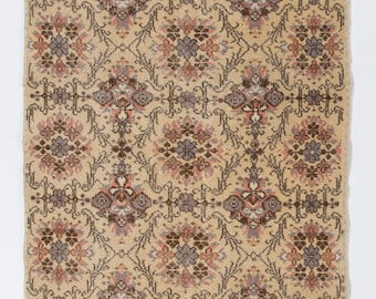 Floral Patterned Vintage Oushak Accent Rug, Hand-Knotted in Turkey. 3.8x7.3 Ft, BY94.