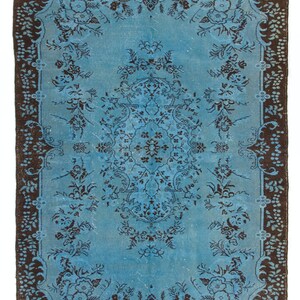 Vintage Floral Medallion Design Area Rug Re-Dyed in Light Blue Color for Modern Interiors, Hand-Knotted in Turkey. 6.8x9.7 Ft, BY578.